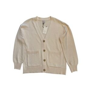 A New Day Cream V-Neck Button Front Cozy Minimalist Cardigan Sweater NWT Size XS